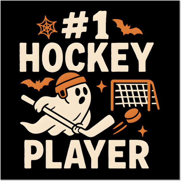 #1 Hockey Player Funny Halloween Ghost Gift Wall Art by MakerMind8.2