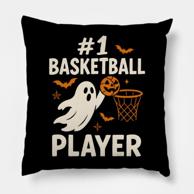 #1 Basketball Player Funny Halloween Ghost Gift Pillow by MakerMind8.2