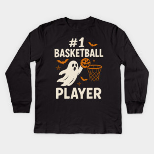 #1 Basketball Player Funny Halloween Ghost Gift Kids Long Sleeve T-Shirt