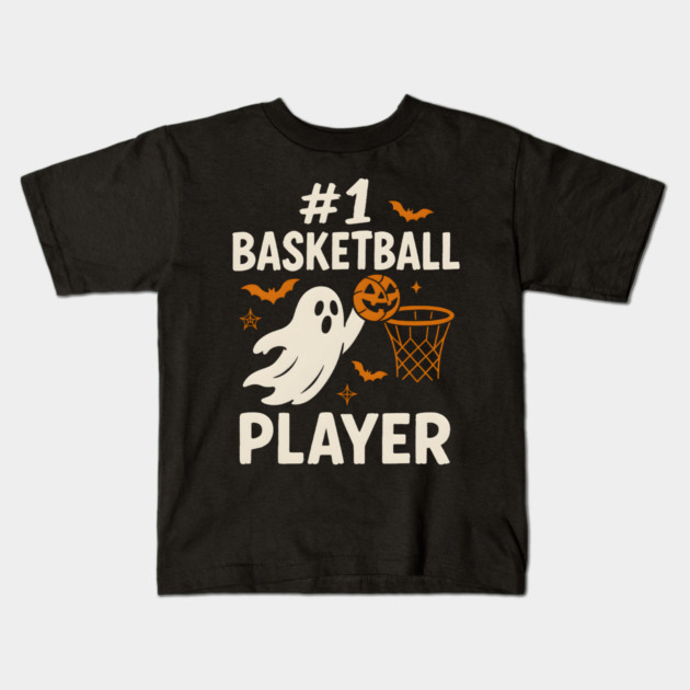 #1 Basketball Player Funny Halloween Ghost Gift Kids T-Shirt by MakerMind8.2