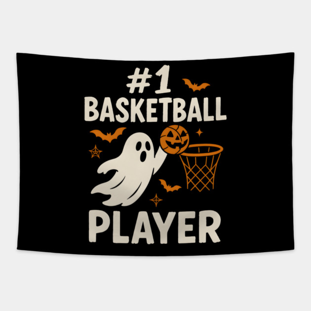 #1 Basketball Player Funny Halloween Ghost Gift Tapestry by MakerMind8.2