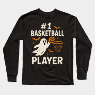 #1 Basketball Player Funny Halloween Ghost Gift Long Sleeve T-Shirt