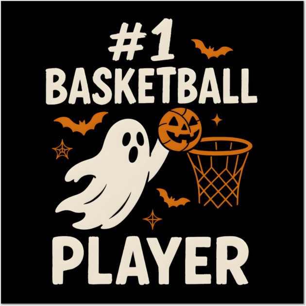 #1 Basketball Player Funny Halloween Ghost Gift Wall Art by MakerMind8.2