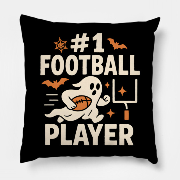 #1 Football Player Funny Halloween Ghost Gift Pillow by MakerMind8.2