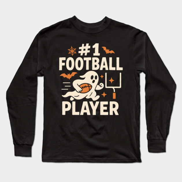 #1 Football Player Funny Halloween Ghost Gift Long Sleeve T-Shirt by MakerMind8.2