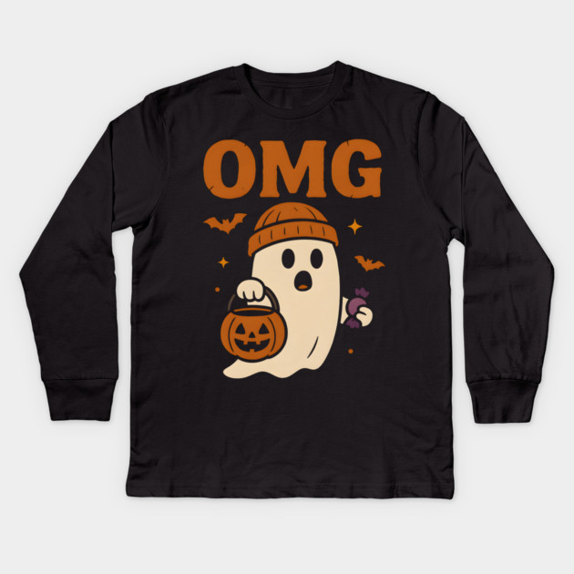 OMG Funny Ghost Halloween Candy Trick or Treat Gift Kids Long Sleeve T-Shirt by MakerMind8.2
