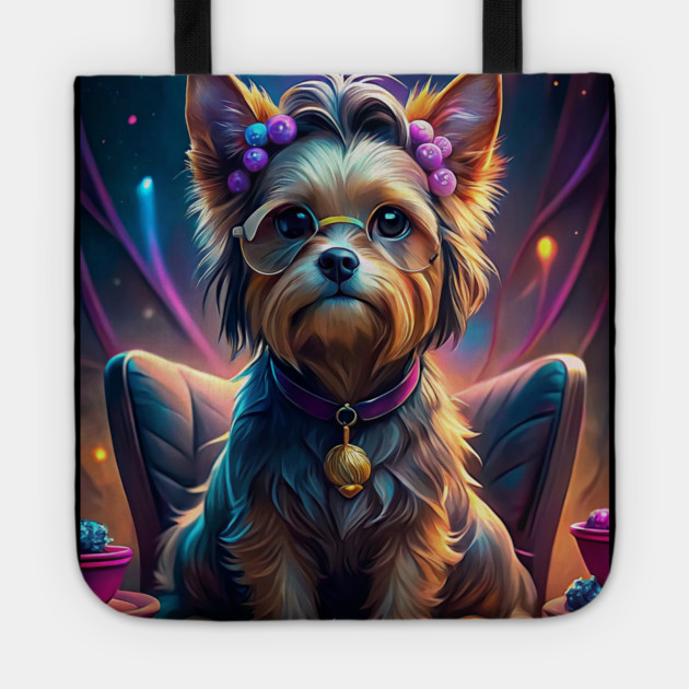 Adorable Yorkie Dog with Glasses and Bows – Cute Retro Pop Art Style Tote by IamActiveDog