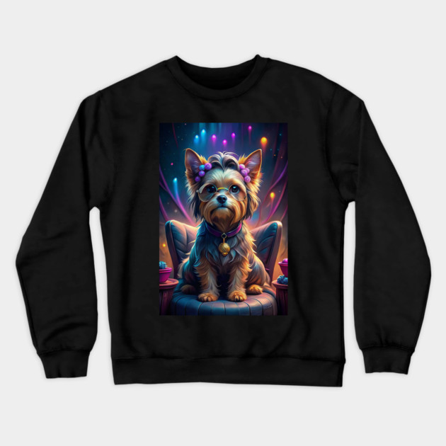 Adorable Yorkie Dog with Glasses and Bows – Cute Retro Pop Art Style Crewneck Sweatshirt by IamActiveDog