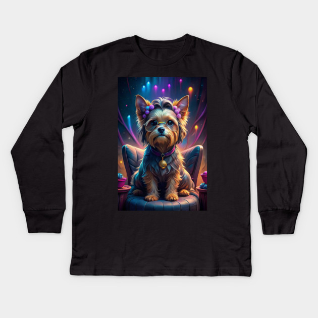 Adorable Yorkie Dog with Glasses and Bows – Cute Retro Pop Art Style Kids Long Sleeve T-Shirt by IamActiveDog