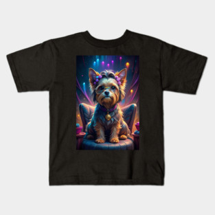 Adorable Yorkie Dog with Glasses and Bows – Cute Retro Pop Art Style Kids T-Shirt