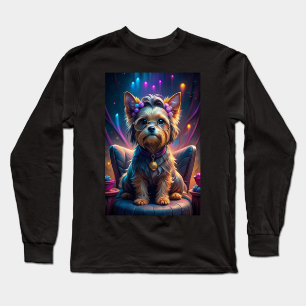 Adorable Yorkie Dog with Glasses and Bows – Cute Retro Pop Art Style Long Sleeve T-Shirt by IamActiveDog