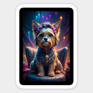 Adorable Yorkie Dog with Glasses and Bows – Cute Retro Pop Art Style Magnet