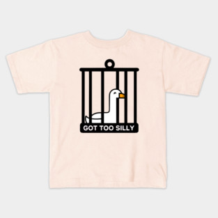Got Too Silly - Funny Meme Duck in Cage Illustration - Absurdist Humor Art Kids T-Shirt
