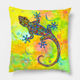 Electric Gecko Psychedelic Paisley Lizard Pillow