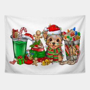Yorkie Dog Christmas Pajamas Coffee Latte Mugs Xmas Men Women Kids Tapestry