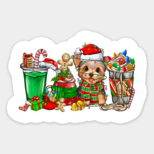 Yorkie Dog Christmas Pajamas Coffee Latte Mugs Xmas Men Women Kids Sticker