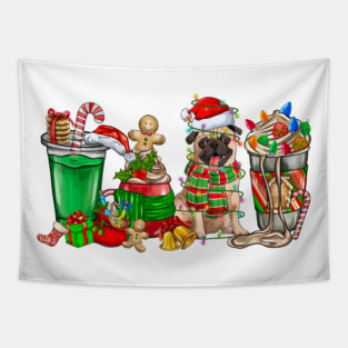 Pug  Dog Christmas Pajamas Coffee Latte Mugs Xmas Men Women Kids Tapestry