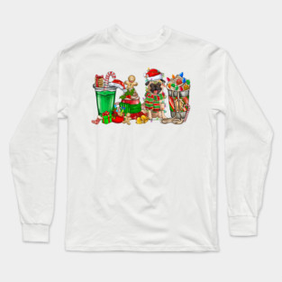 Pug  Dog Christmas Pajamas Coffee Latte Mugs Xmas Men Women Kids Long Sleeve T-Shirt