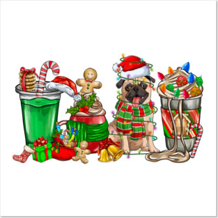 Pug  Dog Christmas Pajamas Coffee Latte Mugs Xmas Men Women Kids Posters and Art