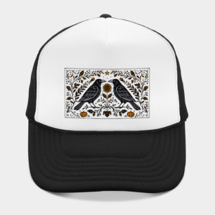 Facing Ravens in Black and Orange, Horizontal Hat
