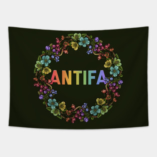 AntiFa Wreath Rainbow Tapestry