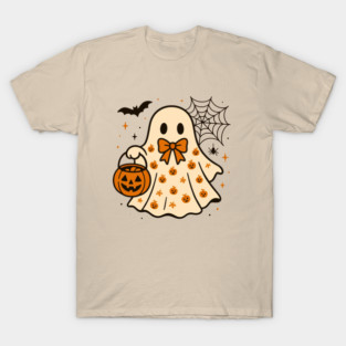 Cute Halloween Ghost with Pumpkin Pail T-Shirt