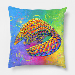 Psychedelic Rainbow Pangolin Pillow