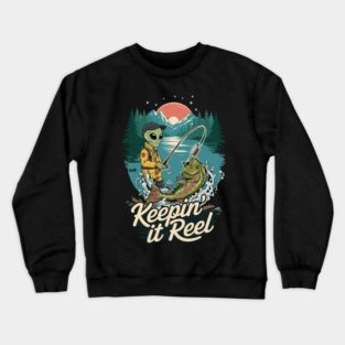 Alien Fishing – Keepin’ it Reel at the Mountain Lake Crewneck Sweatshirt