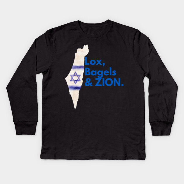 Lox, Bagels & Zion Kids Long Sleeve T-Shirt by Uri Zehavi