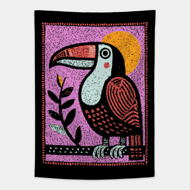 Psychedelic Toucan | The Vibrant Jungle Spirit Tapestry by TuncGK