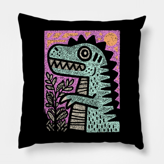 Folk Art T-Rex | The Prehistoric Storybook Character Pillow by TuncGK