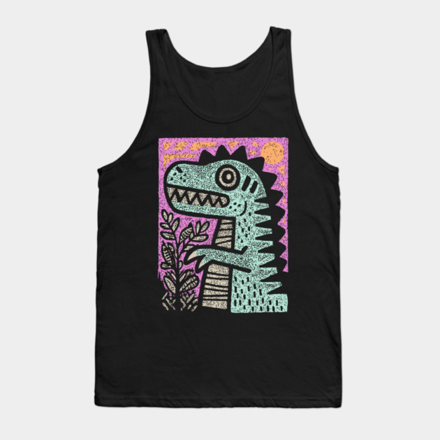 Folk Art T-Rex | The Prehistoric Storybook Character Tank Top by TuncGK