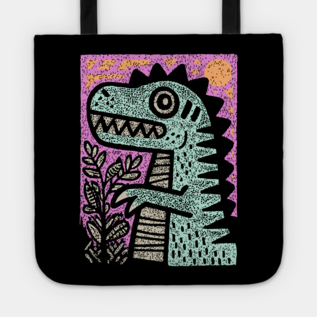 Folk Art T-Rex | The Prehistoric Storybook Character Tote by TuncGK