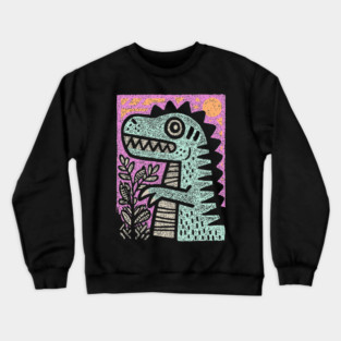 Folk Art T-Rex | The Prehistoric Storybook Character Crewneck Sweatshirt