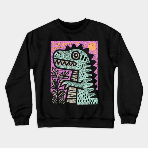 Folk Art T-Rex | The Prehistoric Storybook Character Crewneck Sweatshirt by TuncGK