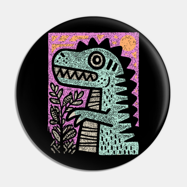Folk Art T-Rex | The Prehistoric Storybook Character Pin by TuncGK