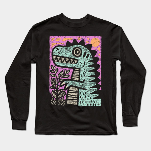 Folk Art T-Rex | The Prehistoric Storybook Character Long Sleeve T-Shirt by TuncGK