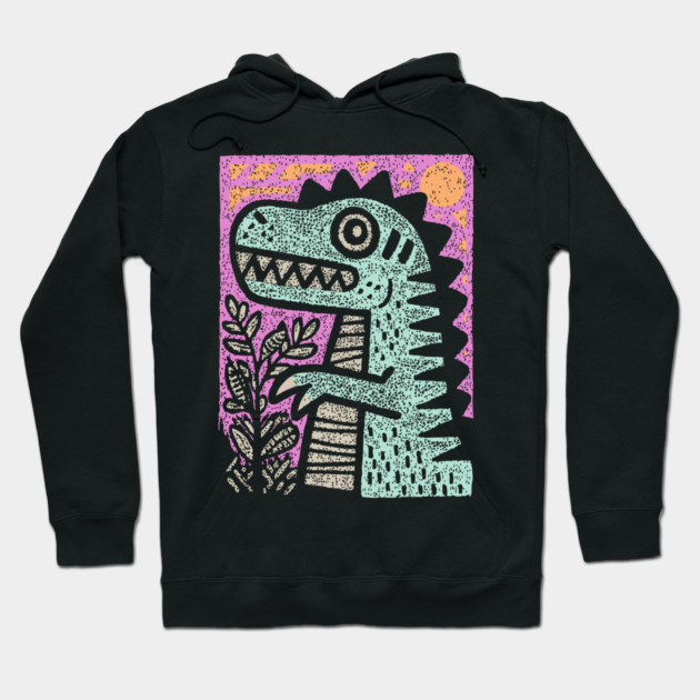 Folk Art T-Rex | The Prehistoric Storybook Character Hoodie by TuncGK
