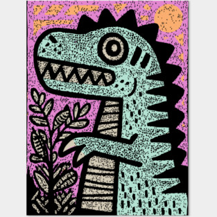 Folk Art T-Rex | The Prehistoric Storybook Character Posters and Art