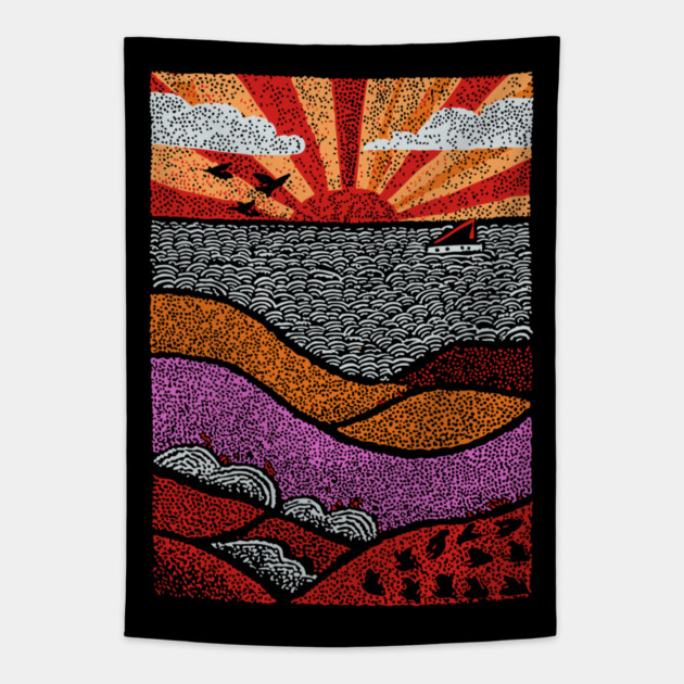 Abstract August Landscape | The Dog Days of Summer Tapestry by TuncGK