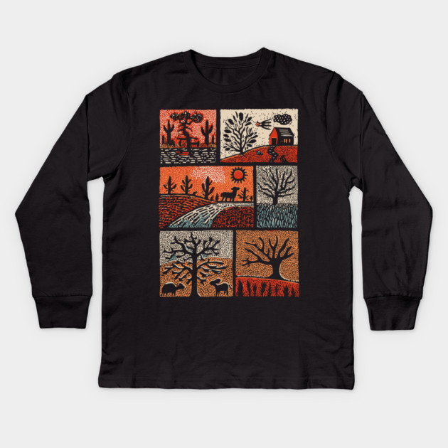 Autumnal Equinox | A Patchwork of Fall Kids Long Sleeve T-Shirt by TuncGK