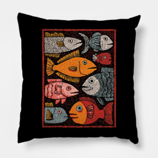 The River of Life | A School of Folk Art Fish Pillow