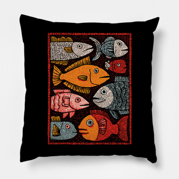 The River of Life | A School of Folk Art Fish Pillow by TuncGK