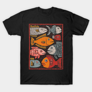 The River of Life | A School of Folk Art Fish T-Shirt