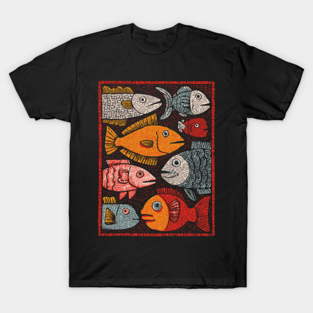 The River of Life | A School of Folk Art Fish T-Shirt by TuncGK