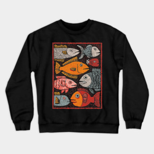 The River of Life | A School of Folk Art Fish Crewneck Sweatshirt