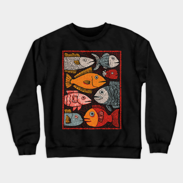 The River of Life | A School of Folk Art Fish Crewneck Sweatshirt by TuncGK