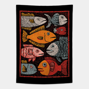 The River of Life | A School of Folk Art Fish Tapestry