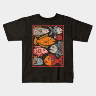 The River of Life | A School of Folk Art Fish Kids T-Shirt