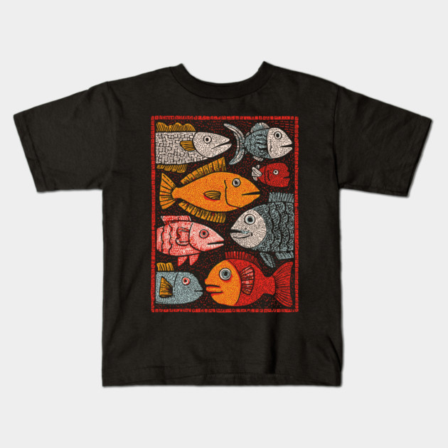 The River of Life | A School of Folk Art Fish Kids T-Shirt by TuncGK